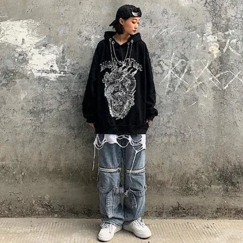 Gotu, punk hoodies sieviešu apģērbu pūķis drukāt sporta Krekli Hip Hop sieviete pelēkā vārna Streetwear Punk Velns Print 