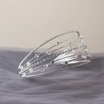 FashionMulti-layer Līgavas Zvaigžņu Galvu Tiara Headpieces Vainagu Rhinestones Hairband Sieviešu Līgava Kāzu Matu Aksesuāri, Rotaslietas
