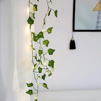 2M Mākslīgā Efeja Vainags Viltus Lapu Augi Vīnogulāju ar 20 LED String Light Zaļo Puķes, Karājas uz Mājām Kāzu Xmas Party 30