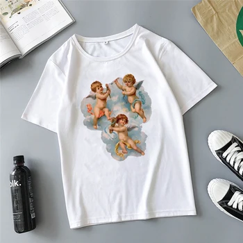 Eņģelis bērniem cīņa drukāšanas cute karikatūra Harajuku vasaras jaunā modes ins gadījuma zaudēt sieviešu T-krekls topi