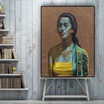 Tretchikoff Vintga Bali Meitene Portrets Eļļas Glezna uz Audekla Plakāti un Izdrukas Skandināvijas Sienas Attēlu Dzīvojamā Istaba