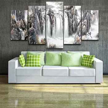 Audekls Gleznas Moduļu Mājas Dekoru, 5 gab Tintes glezna Dabas Ainavu, Plakātu, ūdenskritumu Attēli Dzīvojamās Istabas Sienas Māksla