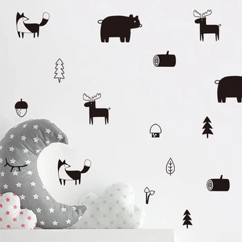30pcs Ģeometriskā Ziemeļvalstu Meža Dzīvnieku Sienas Uzlīmes, Aļņu, Lapsa, Lācis Karikatūra Baby Girl Guļamistaba viesistaba Ziemassvētku Dāvanu Uzlīmēm
