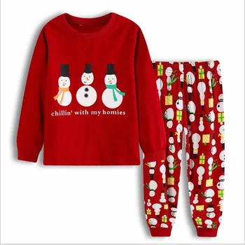 Bērnu pidžamas komplekti, Rudenī jaunu Ziemassvētku Multfilmas Tīras Kokvilnas Zēnu Pidžamas Meitenēm Pidžamas ar garām Piedurknēm + Bikses 2gab kostīmi pidžamas