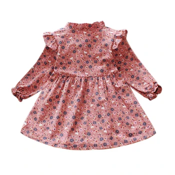 0-4T meitenes princese kleita Kokvilnas bērnu meitene drēbes, Rudenī, Ziemā, Ziedu garām Piedurknēm kleita baby girl zīdaiņu kleita Izlīdzināšanu Piedurknēm