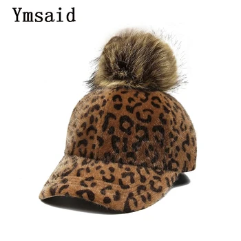 Ymsaid Jauno Leopardu Kažokādu Bumbu Beisbola Cepure Sievietēm, Ziemas, Rudens Kažokādas Gorras Tētis Cepure Siltā Snapback Cepures