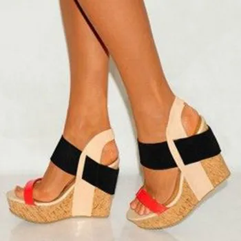 SHOFOO kurpes,Salds modes sieviešu kurpes, daudzkrāsains ādas, apmēram 15 cm-platformas sandales sieviešu sandales. IZMĒRS:34-45
