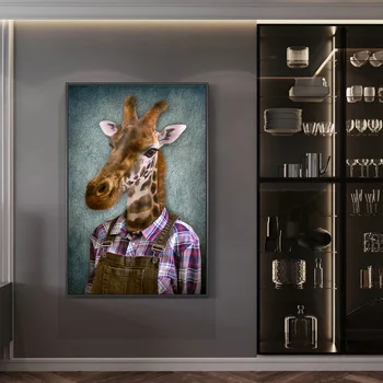 Ziemeļvalstu Mākslas Žirafe Dzīvnieku Darbinieku Apģērbu Audekls Mākslas Plakāti Un Izdrukas Abstraktā Audekls Gleznas Pie Sienas, Art Pictures
