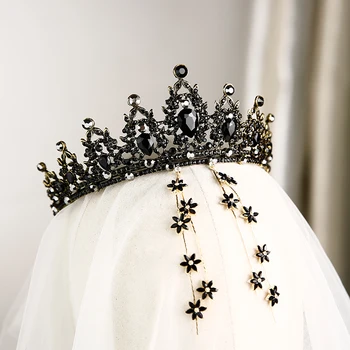 Modes līgavas vainagu melnā stila pieaugušo tiara kāzu princeses birthday jaunais gads klāt