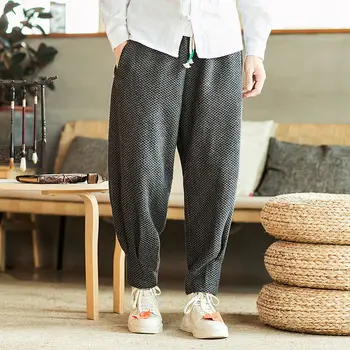 MrGoldenBowl Vīriešu tīrtoņa Krāsu Taisni Harēma Bikses Ķīniešu Stilā Cilvēks Vaļēju Potītes Garuma Bikses Streetwear Vīriešu Ikdienas Bikses