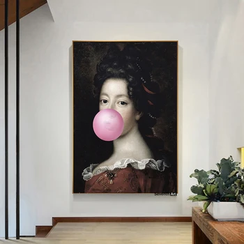 Mūsdienu Rozā Burbulis Meitene Kanvas Glezna Retro Mākslas Burbulis Sieviešu Plakātu un Izdrukas Mājas Sienas Art Attēlu Dzīves Telpu Dekorēšana