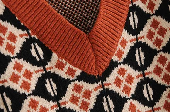 Preppy Stils Ģeometriskā Pleds Adīti Džemperi, Vestes Sievietēm 90s Vintage korejas Apģērbu V Kakla Tvertnes Augšpusē Y2K Trikotāžas Piedurknēm