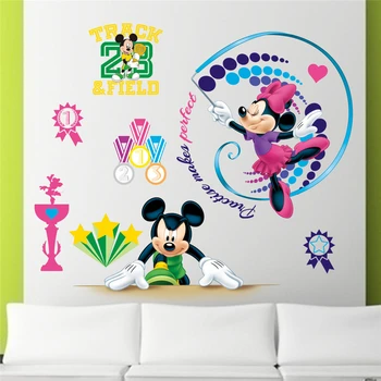 Disney mickey minnie vingrošanas sporta sienas uzlīmes, guļamistaba bērnistaba mājas rotājumi karikatūra sienas uzlīmes pvc sienas mākslas plakāti