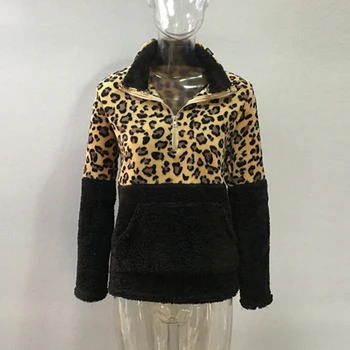 Jocoo Jolee Sieviešu Ziemas Leopard Raibs Vilnas Hoodies Augstu Uzrullētu Apkakli Rāvējslēdzēju, Sporta Krekli, Pūkains Biezs, Silts Džemperis Outwear 2019