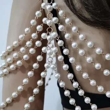 Jaunu RJPE15 Modes Sieviešu Roku darbs Mākslīgas Pērles Ķēdes Juvelierizstrādājumu Balts Plastmasas Pērles Top Kostīmu Kakla, Plecu Rotas, 2Colors