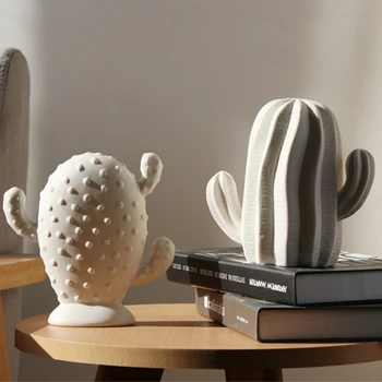 VILEAD Keramikas Baltais Kaktuss Figūriņas Ziemeļvalstu Radošo Augu Ornaments, Moderns Interjers Mājas Biroja Galda Dekorēšana Accessorie