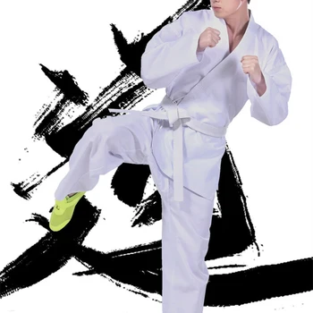 Karatē Vienotu Baltu Taekwondo Vienotu Tērps ar Jostu Elastīga Josta Bērniem Sporta Apmācību Fitnesa Sporta Taekwondo Iekārtas