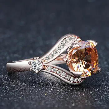 14k Rose Gold Diamond Ring Sievietēm Ametrine Bizuteria zelta dimanta anillos mujer Dārgakmens Rotaslietas bijoux femm Dimanta 14k Gredzens