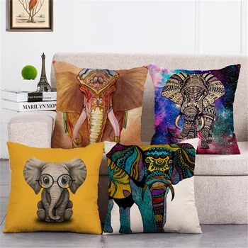 ZXZXOON Vintage stils dzīvnieku ziloņu mājas tekstila spilvens gadījumā kokvilnas veļu, spilvenu segums, dīvāns auto guļamistaba 45x45cm