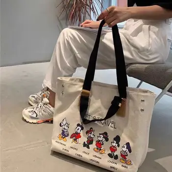 Disney dāma canves soma Mickey mouse pleca soma sieviešu canves somā meitene soma, dāmu modes iepirkumu grozs