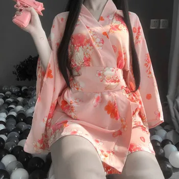 Kimono Kleita Japāņu Stila Sieviete Sakura Seksīga Meitene Haori Vintage Yukata Peldmētelis Sexy Vienotu Naktskrekli Pidžamas Puse Drēbes