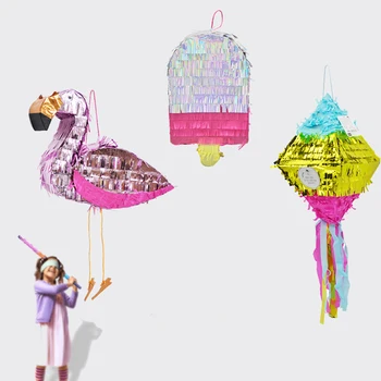 1pc Pinata Flamingo Alumīnija Folijas Fiesta Puse Daudzkrāsains Spēle Aksesuārus Konfektes Pārspēt Rotaļlietas, Dzīvnieku Aksesuāri par Karnevāla Svinības