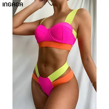 INGAGA Augsta Vidukļa Bikini Sexy Sieviešu Peldkostīmi Push Up Biquini Peldkostīmi High Cut peldkostīmu Cietā Raibs Beachwear 2021