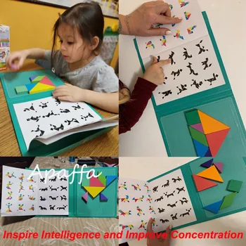 Magnētiskā 3D Jigsaw Puzzle Spēli Tangram Bērnu Montessori Mācību Izglītības Rotaļlieta, Zīmēšanas galda Spēle Rotaļlietas Bērniem Smadzenes Kaitināt