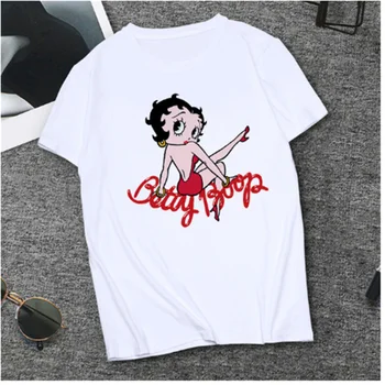 2020. gadam, Modes Sievietēm Apaļu Kakla T-Krekls ar Īsām Piedurknēm T-Krekls Dāvanas Draudzene, Modes Sievietēm AOWOF Betty Boop Dāmu T-krekls