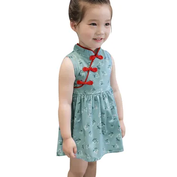 #40 Ziedu Cheongsam Puse Kleita Toddler Bērniem, Meitenēm, Baby Bez Piedurknēm Ķīnas Tang Stilu, Princese Tērpiem Sukienka Dziewczynka