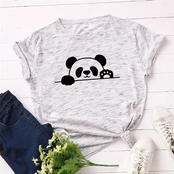Plus Izmērs S-5XL Jauki Panda Print Kokvilnas T Krekls, Sieviešu T-Krekls O Apkakli, Īsām Piedurknēm Tees Vasaras Sieviešu T-krekli Zilā Tshirt