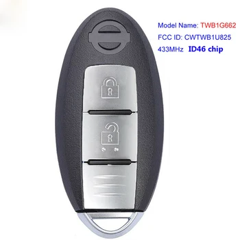 Auto Keyless Tālvadības Atslēgu 433Mhz ar ID46 Mikroshēmu Nissan Tiida Pulsar Mircra Juke, Ņemiet vērā, Lapu Cube Robežai, 2 Pogas, Auto, Smart Key