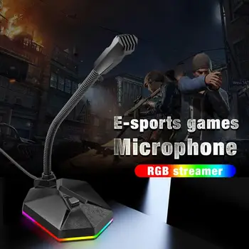 E-Sports Spēles Mikrofons Condensador Professionnel RGB Streamer Mikrofons Sesktop Datoru, Notebook 360 Grādiem Microfones