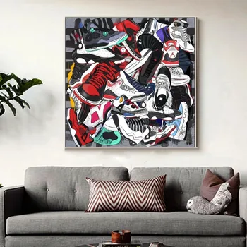 Akvareļa Sneaker Modes Kurpes, Sienas Dekori Mākslas Gleznu Plakātu un Izdrukas Mūsdienu Sporta Vingrošanas Apavi Attēlu Dzīvojamā Istaba