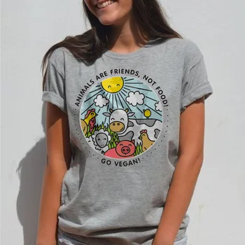 2019 Dzīvnieki Ir Draugi, kas Nav Pārtika T-krekls kļūt par Vegānu Vintage T-krekls Vegāns Krekls Veģetārie Dabas Cute Topi Hipiju T-krekls