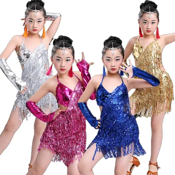 Bērniem Vizuļi Pušķi Konkurences Kostīmi Latīņamerikas Deju Kleita Meitenēm Vingrošanas Prakse Puse Deju Kleitas Posmā Dancewear