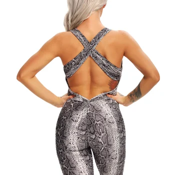 Jaunu snake modelis drukāt Sieviešu Jogas Komplekts Pavada Sporta Tērps Backless Sexy Jogas Jumpsuit Augsta Vidukļa, Gurniem, Bikses Fitnesa Tracksuit
