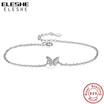 ELESHE 925 Sterling Silver Crystal Butterfly Aproce Cute Dzīvnieku Regulējams Ķēdes, Aproces Sieviešu Modes Rotaslietas Dāvanu