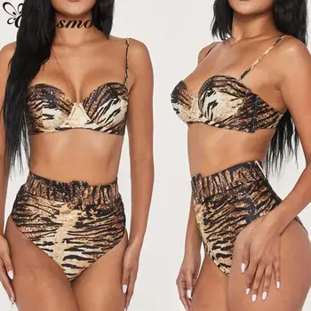 Colysmo Leopard Bikini 2020. Gadam Seksīgi Peldkostīmi Sieviešu Drukāt Push-Up Polsterētām Krūšturis Peldkostīmu, Pludmales Bikini Komplekts Vasaras Peldmēteļi, Brazīlijas