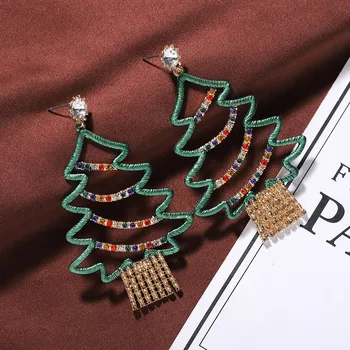 Sakausējuma Rhinestone Ziemassvētku Eglīte Piliens Auskari Sieviešu Modes Jauno Gadu Festivāls Zaļa Koka Auskari Dāvana Viņam