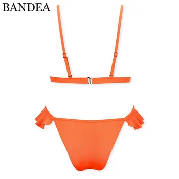 BANDEA Neona Oranžā Bikini Komplekts Savirmot Trīsstūris Peldkostīmi Sieviešu Cietā Pludmali, Valkāt Polsterētām Krūšturis Brazīlijas Sandales Apakšā peldkostīms