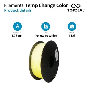 TOPZEAL 3D Printeri TAA Temperatūra Mainīt Krāsu Pavedienu, Izmēru Precizitāte +/- 0.05 , 1KG Spolei, 1,75 mm , Dzeltens Balts