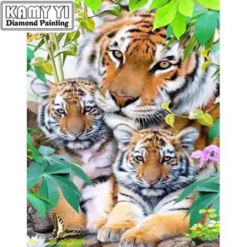 Pilna urbt Laimīgs Tiger Ģimenes Dimanta Izšuvumi Jaunas pilnu Kvadrātveida dimanta urbšanas mozaīkas glezniecības Mājas Apdare