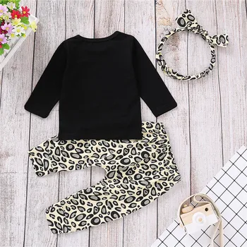 Baby Meitenes Leopard print Drēbes Jaundzimušajam, Topi, T Krekls, Bikses, Pavasara Tērpiem 3pcs Baby girl Apģērbu Komplekts Kokvilnas Gadījuma