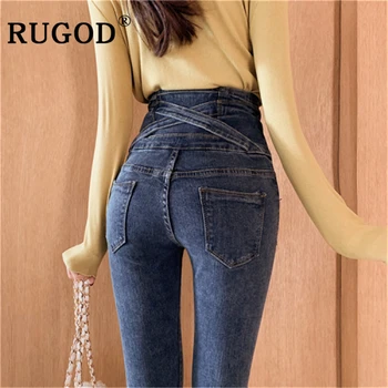RUGOD korejas eleganta tunika džinsi sieviešu Modes augstums vidukļa elasticiry zīmuli džinsa bikses sieviešu 2020 