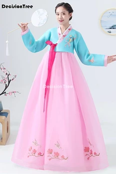 Ir 2021. korejas tautas tērps sievietēm hanbok drēbes darbības kleita āzijas tradicionālās korejiešu kostīmi sieviešu ziedu izšuvumu