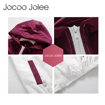 Jocoo Jolee 2018 Modes Dāmas Kapuci Jaka Gadījuma Vējjaka Rudens Mētelis Outwear ar Rāvējslēdzēja Kabatas Sieviešu Apģērbu feminino