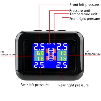 TPMS Automašīnu Riepu Spiediena Trauksmes Uzraudzīt Sistēmas piepīpētāja Plug4 Ārēji Sensori, LCD Displejs, Riepu Spiediena Brīdinājums