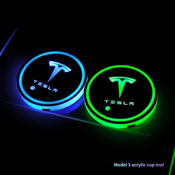 Auto piederumi Interjera pārveidošana gaismas ūdens kausa spilvenu Tesla Model 3 X Y Led auto dizains, uzlīmes