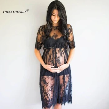 Mežģīnes Grūtniecēm Maxi Kleitas Dzemdību Tērpu Foto Aksesuāri Foto Atvašu vestidos 2020. gadam, modes